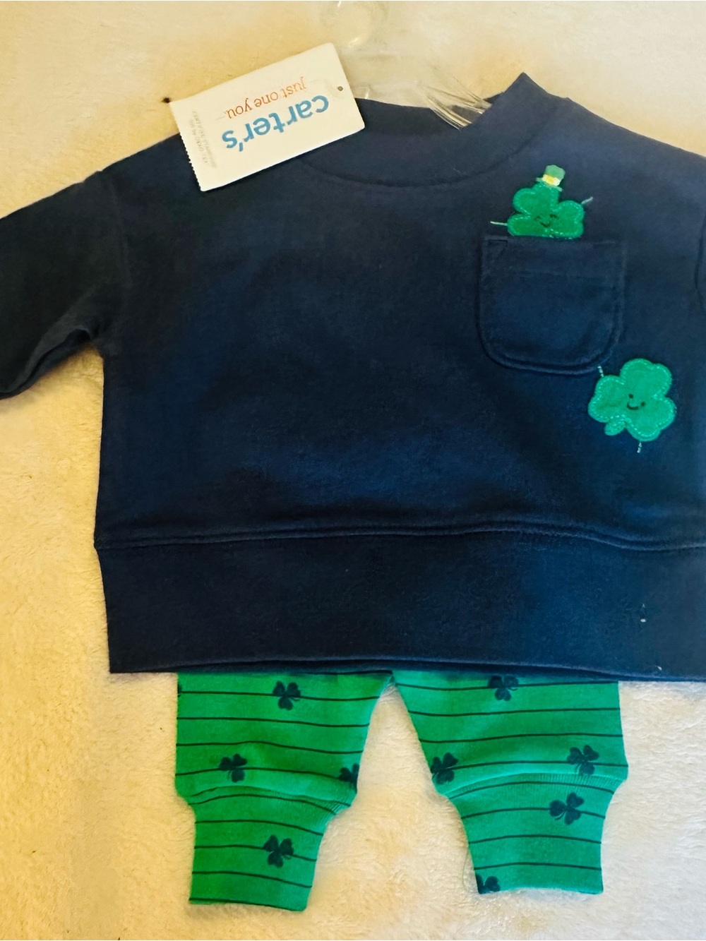 Carters Navy Sweatshirt and Green Clover Leggings Set